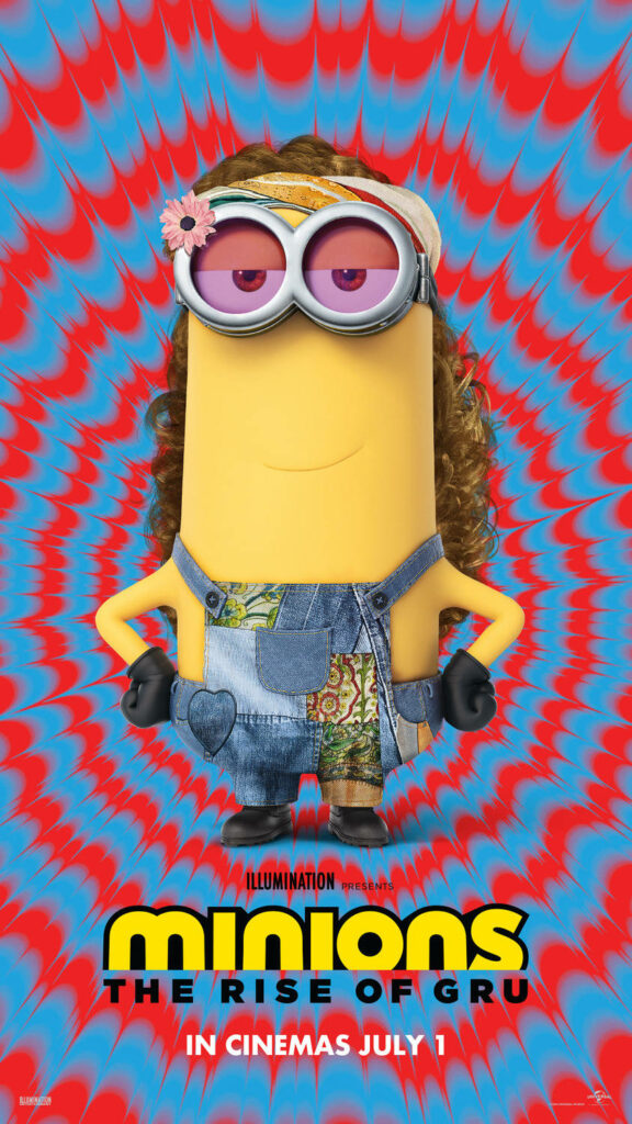 Vibrant Hippie Minion Wallpaper with Trippy Retro Background