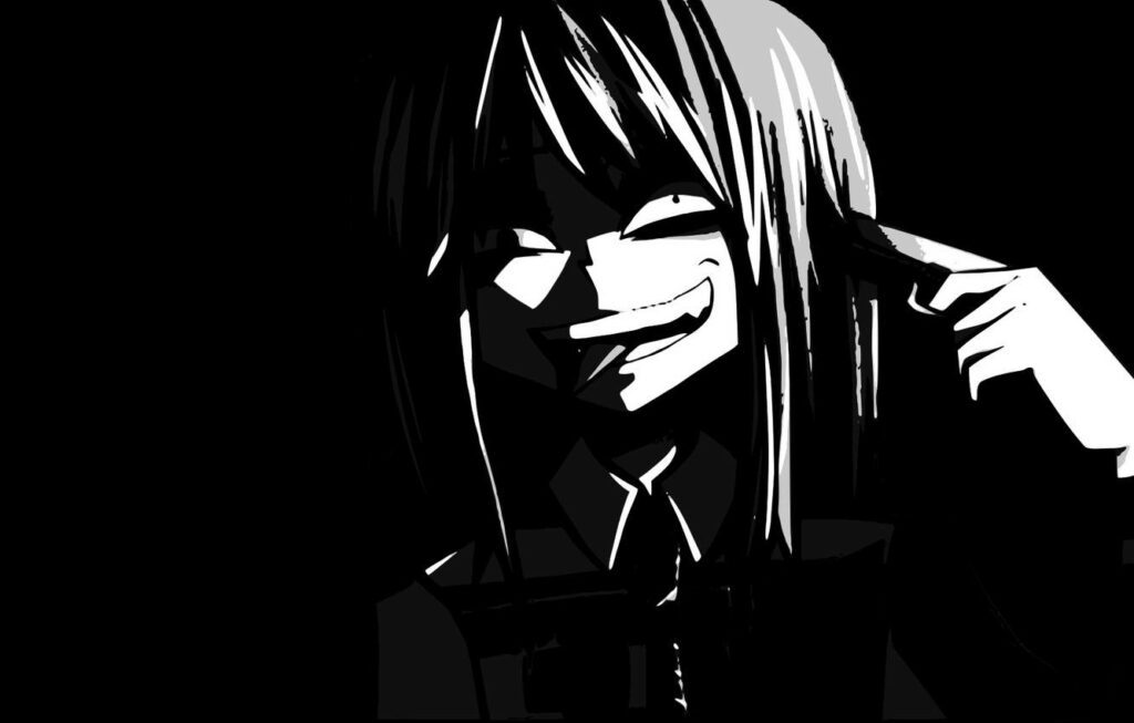 Insanity at its Best: A Dark Wallpaper featuring a Crazy Anime Girl pointing a Gun to her Head