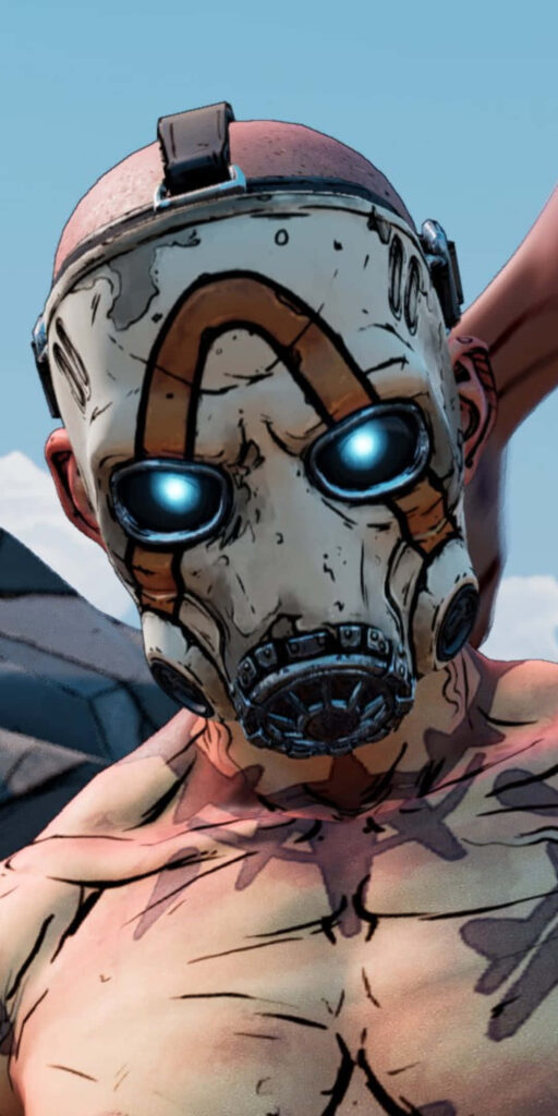 Psycho Krieg: The Gas Masked Marauder Unleashed in the Borderlands 3 Skyline Wallpaper