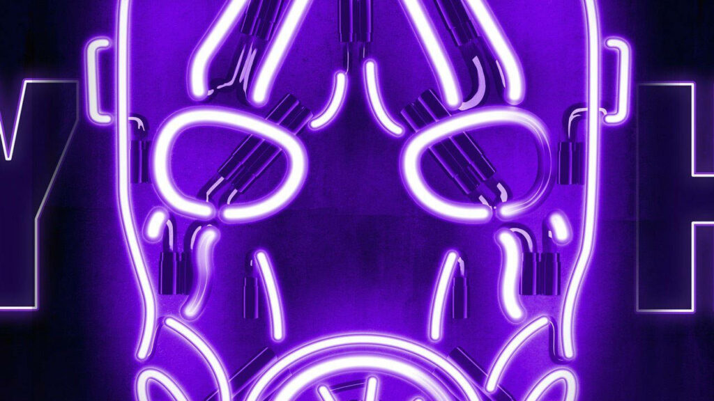 Borderlands 3 Psycho Mask Wallpaper: Eclectic Neon Purple Design