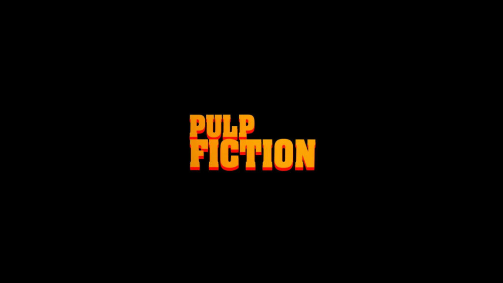 Retro Pulp Fiction Wallpaper: Bold Yellow & Red Text on Black Background