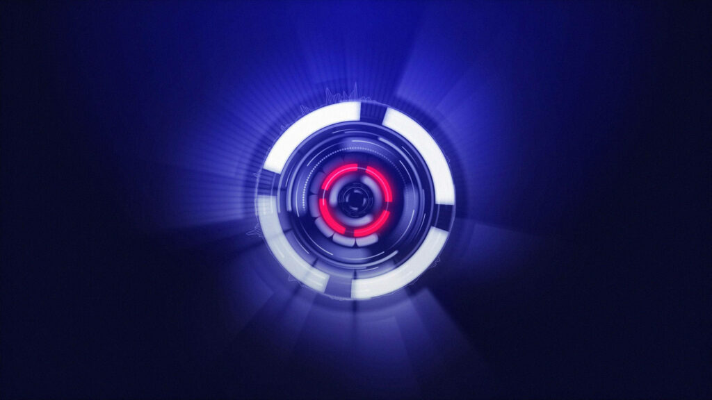 Vibrant Cyberworld: Enchanting Purple Neon Desktop Wallpaper Capturing Close-up of a Illuminated Red and White Device Amidst a Purple Atmosphere