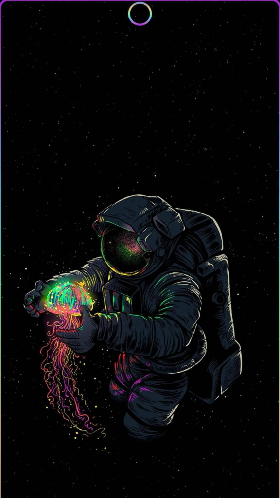 Astronut Floating in Pixelated Cosmos: A Captivating HD Phone Wallpaper with a Punch Hole Twist!