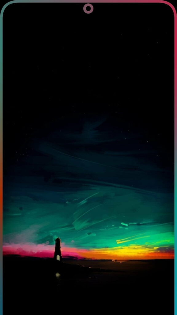 Artistic lighthouse silhouette HD wallpaper with vibrant sunset night sky for mobile display