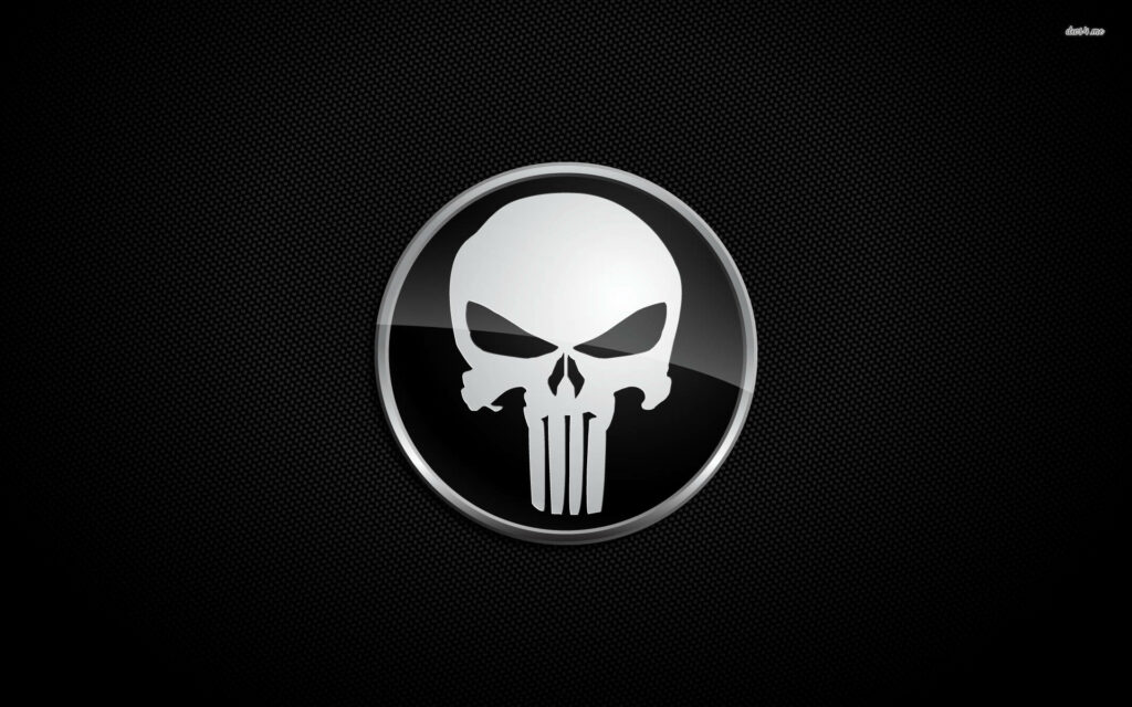 Gritty Marvel Vigilante Brandishes Iconic Gray Skull Emblem on Wallpaper Backdrop