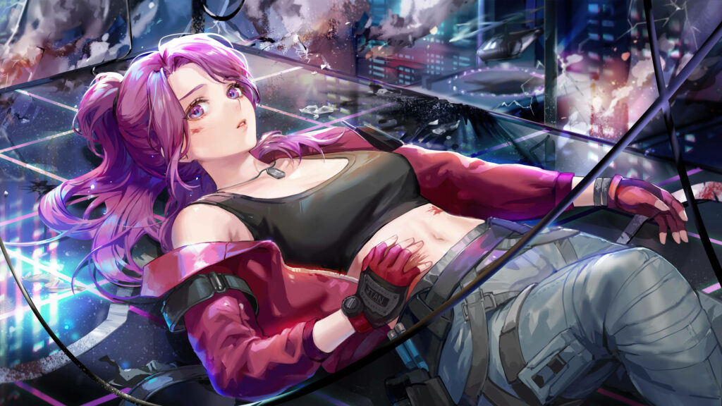 Rebellious Beauty amidst Urban Ruins: Stunning 8k Anime Wallpaper