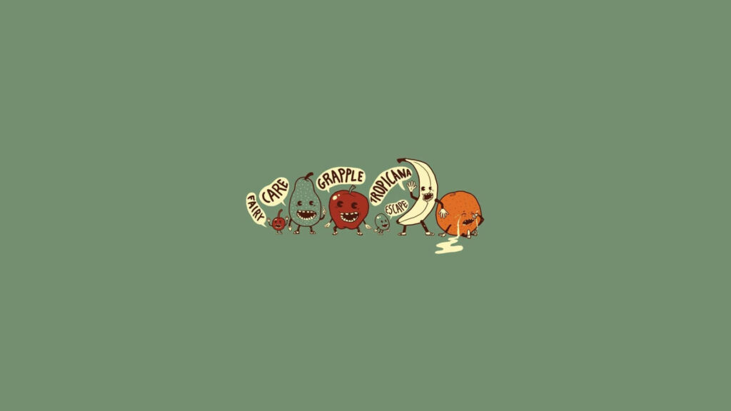Punny Fruit Parade Wallpaper: Whimsical Fun on a Green Background