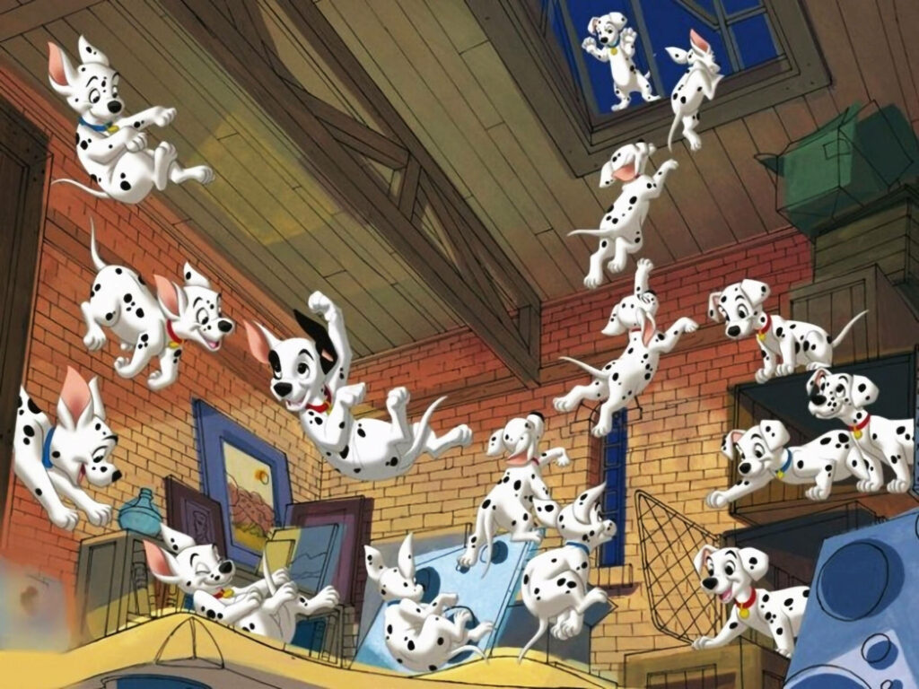 Pawsome Playtime: Adorable 101 Dalmatians Puppies Unleash their Climbing Skills in a Whimsical Storage Adventure! Wallpaper