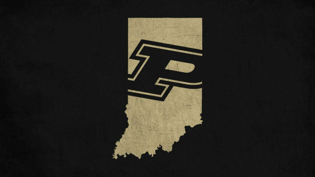 Purdue University Emblem on Indiana Map – Bold Black Wallpaper Design