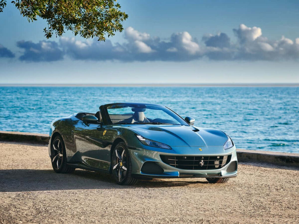 Ferrari Portofino Near a Ocean Background Wallpaper