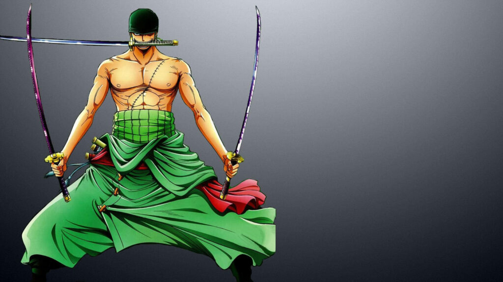 Purgatory Onigiri: Zoro's Signature Technique in a Simple One Piece Wallpaper with 4k HD Quality and Gradient Black Background