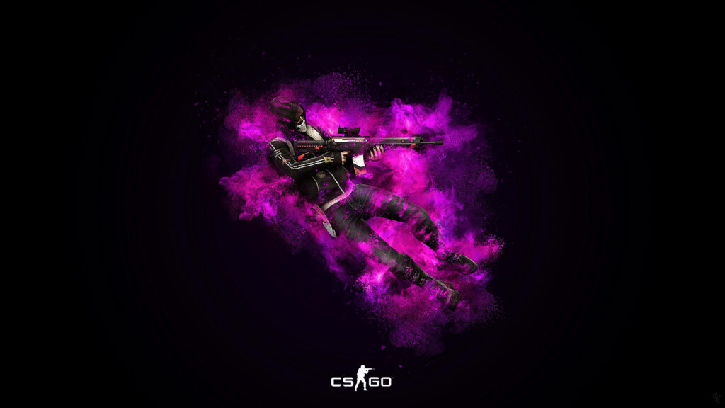 Explosive Aesthetics: CS GO Player Fires Away on Purple Color Bomb Wallpaper