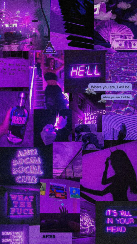 Party and Rave Vibes: A mesmerizing collage of purple and black aesthetic elements for an electrifying background Wallpaper