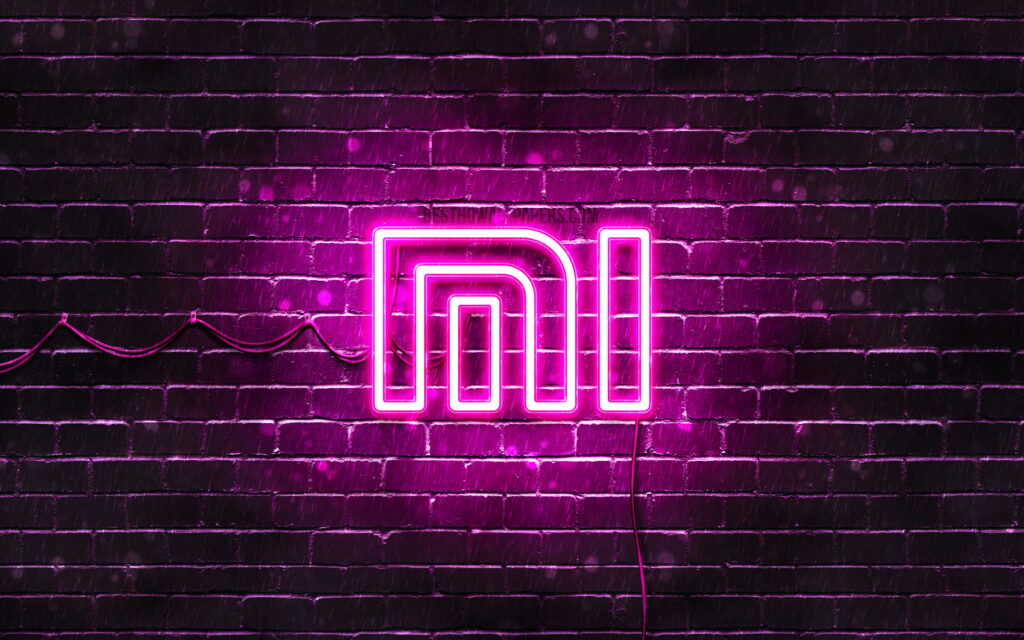 Purple Brilliance: Immerse in Xiaomi's Neon Glow on a Brickwall Canvas Wallpaper