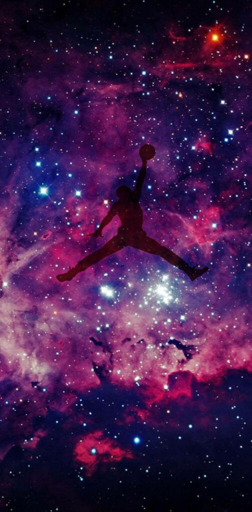 Shades of Greatness: A Majestic Purple Tribute to Michael Jordan's Iconic Flight in the Shadows Wallpaper