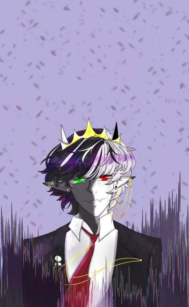 The Enchanting Visage of Ranboo, Embellished in Radiant Purple with Majestic Crown, Ethereal Ears, and Entrancing Red & Green Eyes Wallpaper