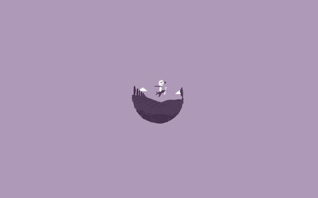 Flying with a Fox: Serene Purple Landscape adorns Minimalist Laptop Wallpaper