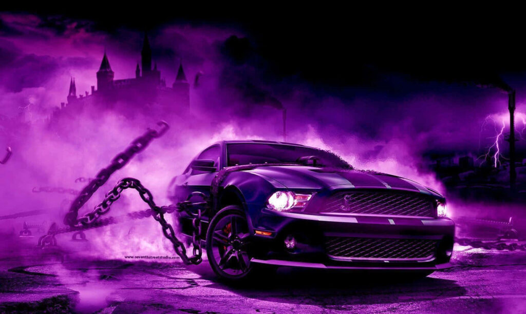 Legendary Wheels: A Mesmerizing Purple Car with Chain Accents and Smoky Elegance - Captivating Cool  Background Wallpaper