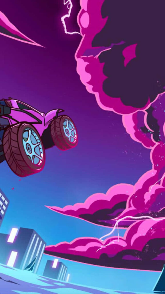 Purple Rocket Charger Surges through Dreamy Skies in Android's Rocket League Wallpaper