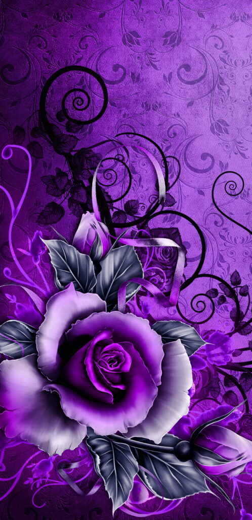 Purple Vintage Roses in HD: A Delicate Floral Artwork for Phone Wallpaper