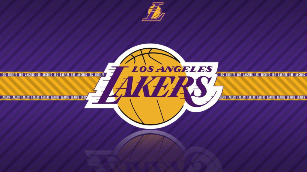Geometric Brilliance: The Los Angeles Lakers Logo in a Bold Diagonal Pattern Wallpaper