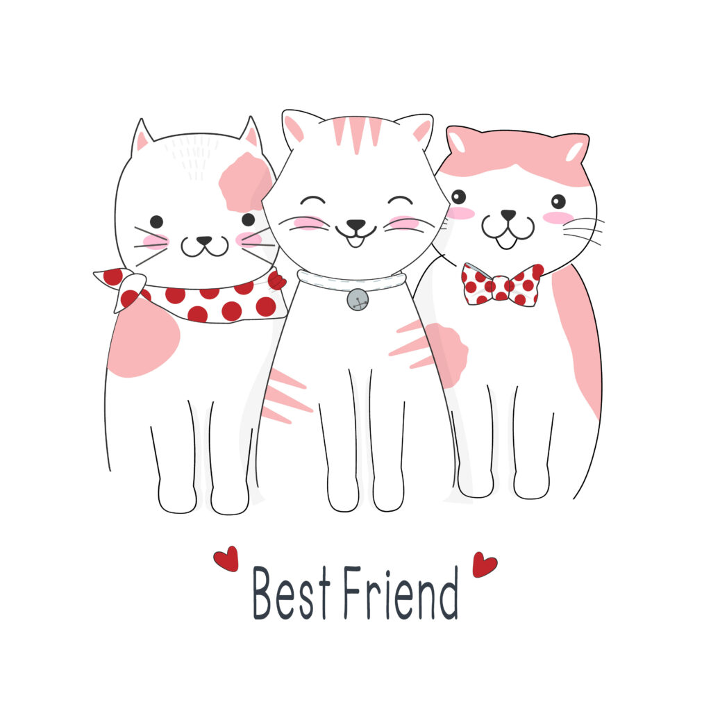 Purr-fectly Adorable Trio: Inseparable Feline Besties Embrace a Pink-Spotted Wonderland! Wallpaper