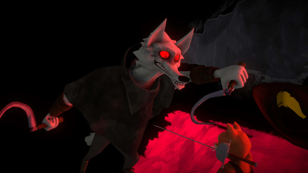 Puss in Boots facing Death wolf in dramatic red black intense animated wallpaper background
