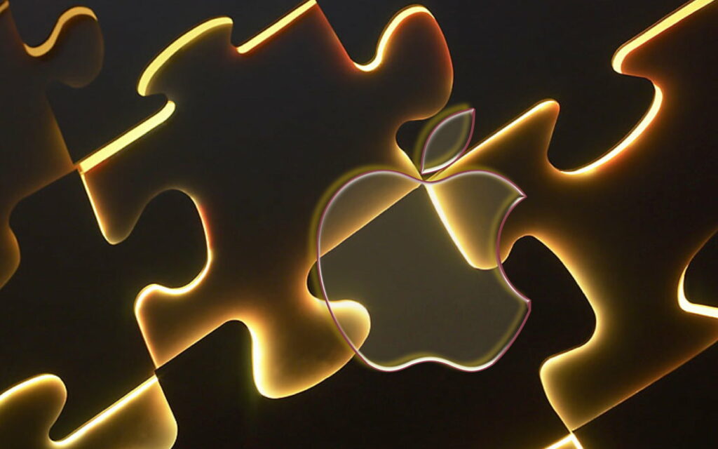 Pieced Together Perfection: HD Wallpaper Background of Apple Logo - Transparent Puzzle Design