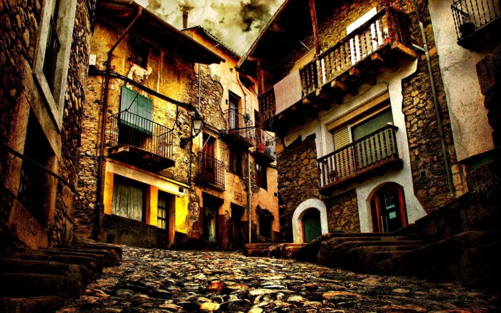 Charming Cobblestone Road Wallpaper: Rustic Urban Elegance