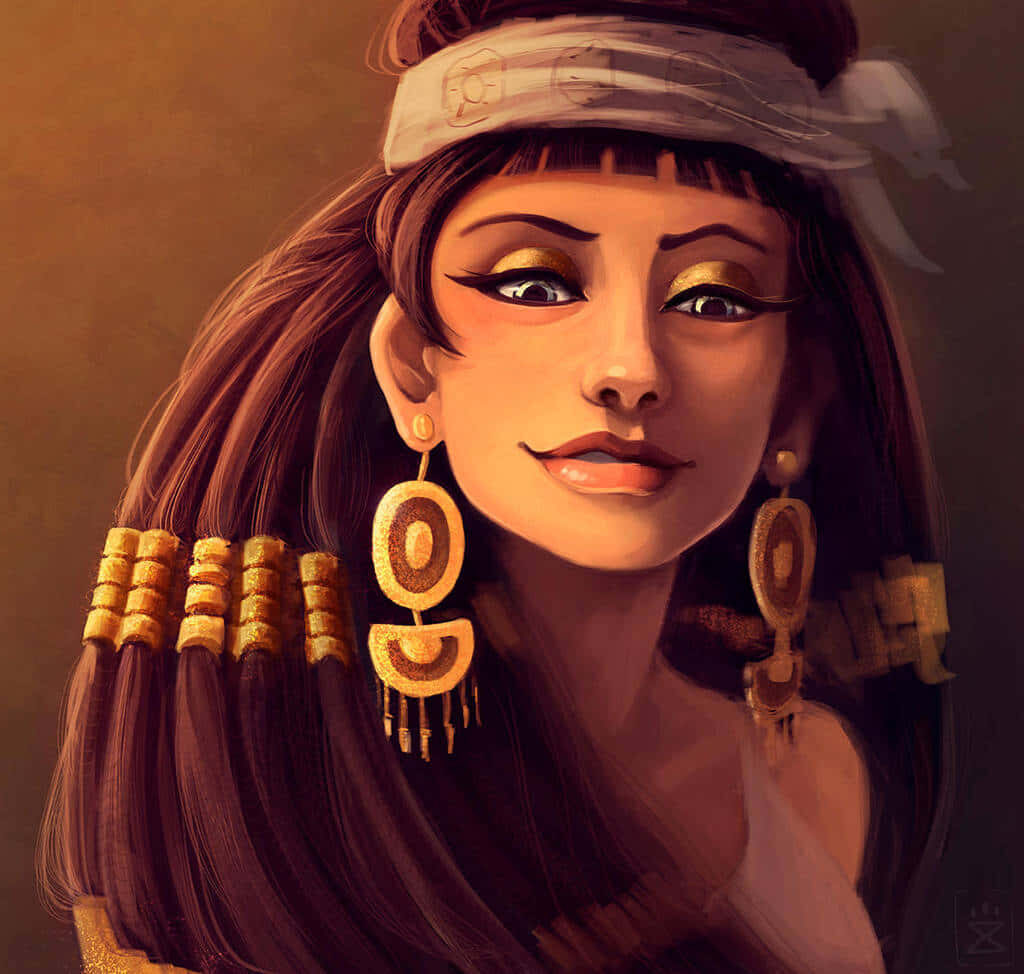 Queen Cleopatra wallpaper with gold jewelry white headband regal pose ancient ruler background