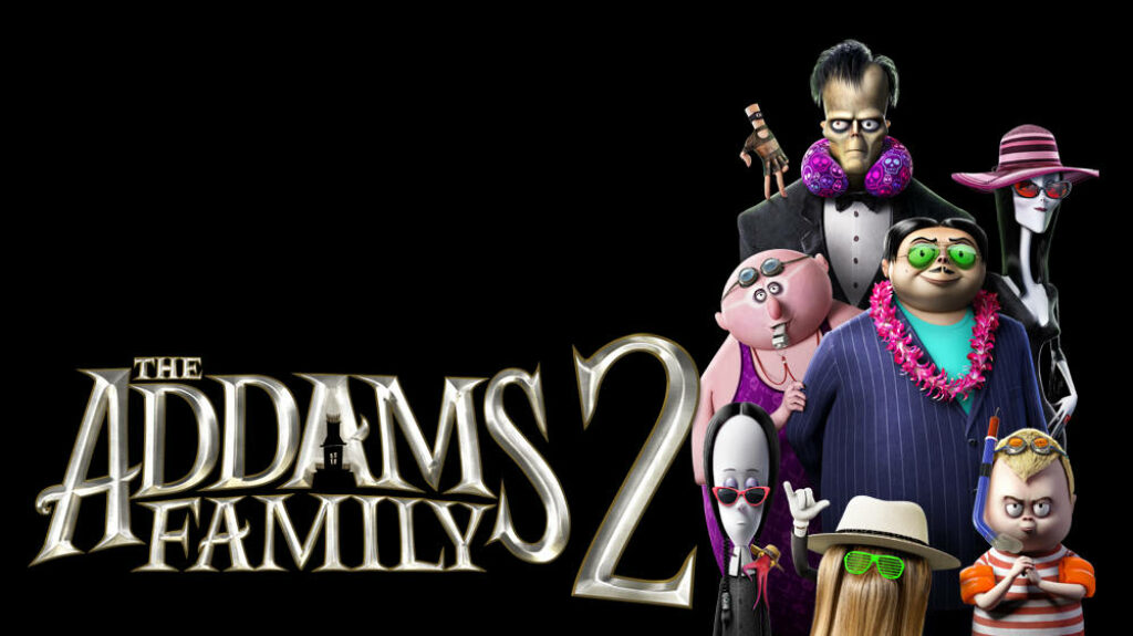 Quirky Addams Family 2 Wallpaper: Iconic Characters on Dark Background