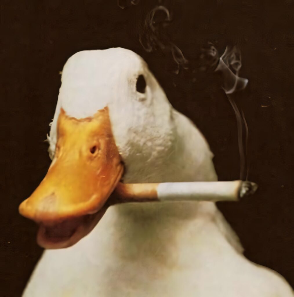 Playful Goose Wallpaper: Quirky Cigarette Design on Dark Background