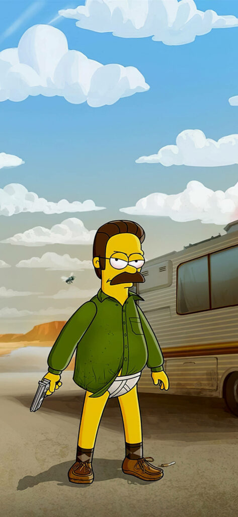 Quirky Ned Flanders Cartoon Wallpaper for iPhone X - Edgy Desert Scene