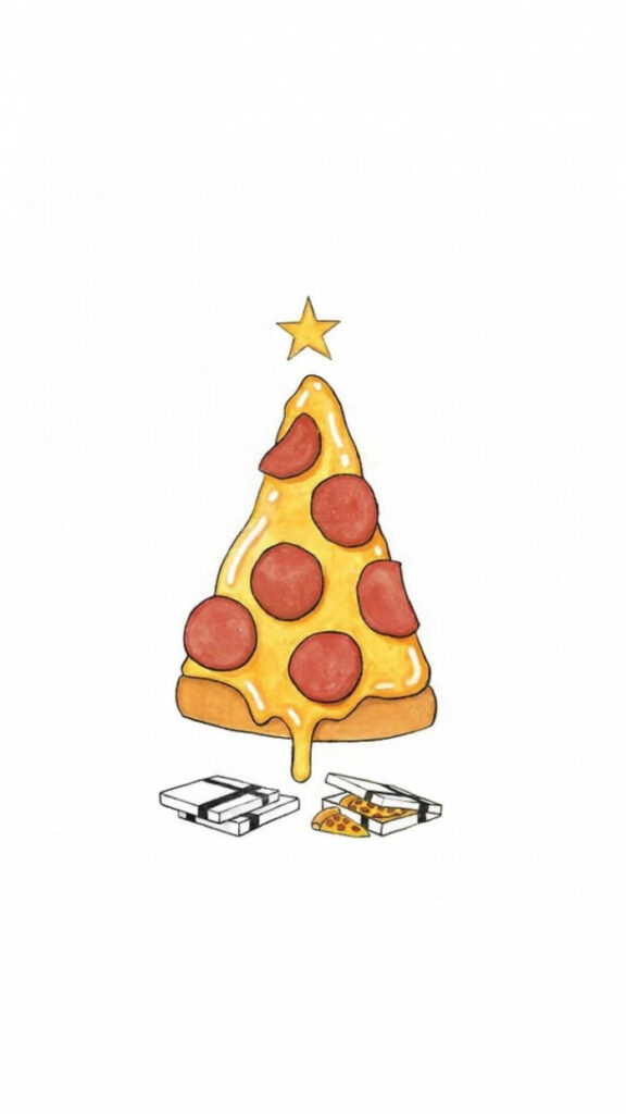 Playful Pizza Slice Christmas Tree Wallpaper for iPhone