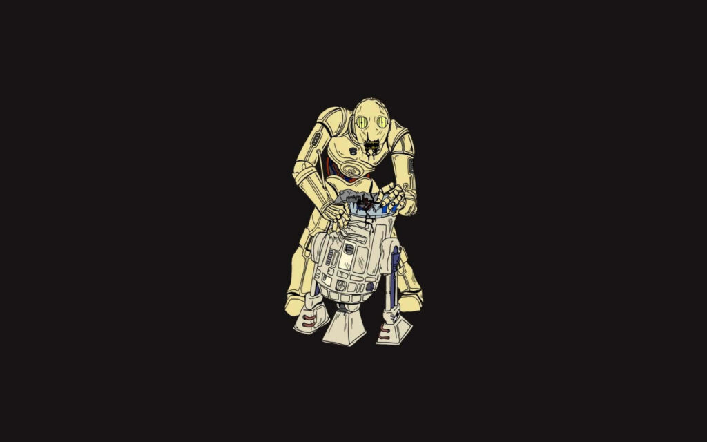 Quirky R2-D2 & C-3PO Minimalist Wallpaper Background