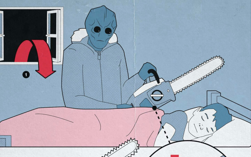 Quirky Resident Alien Wallpaper: Darkly Humorous Comic-Style Art