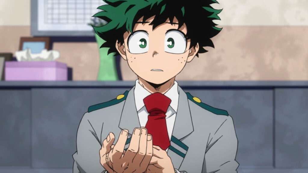The Heroic Transformation of Izuku Midoriya: Deku's Vibrant Green Hair Takes Center Stage in an Ash Dress Wallpaper