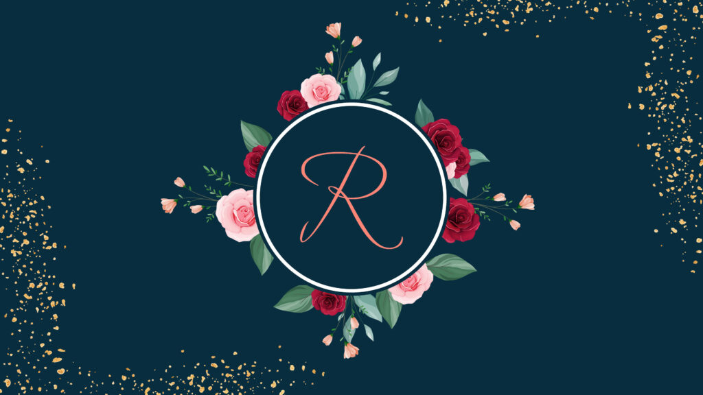 R is for Royalty: A Dark Green Alphabet Wallpaper with Golden R and Floral Circle