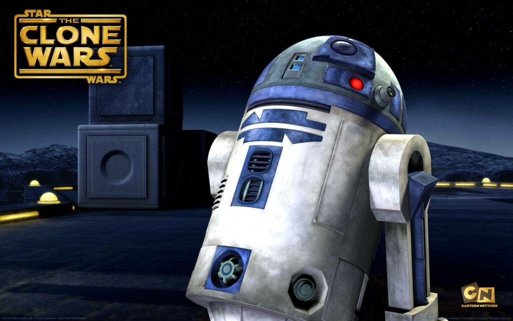 R2-D2 Star Wars Wallpaper: Vibrant Droid Against Starry Night Background