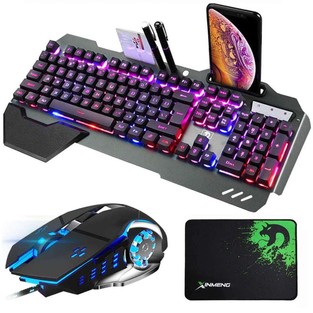 RGB backlit keyboard phone stand blue LED gaming mouse XINMENG green dragon mousepad wallpaper