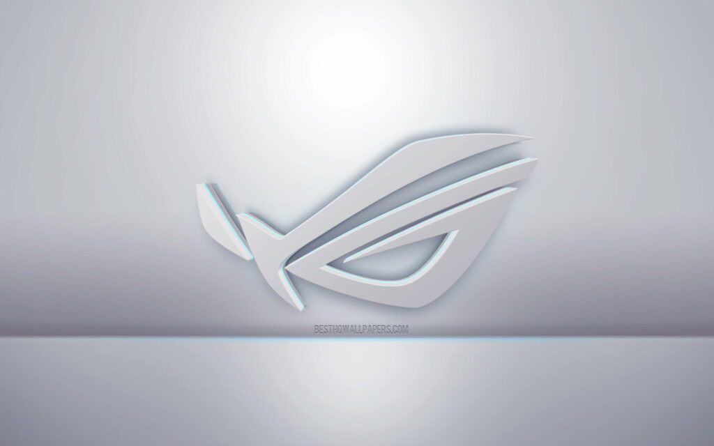 ROG Emblems in Creative 3D: A High-Definition Wallpaper Featuring the Republic of Gamers Logo on a White and Gray Background
