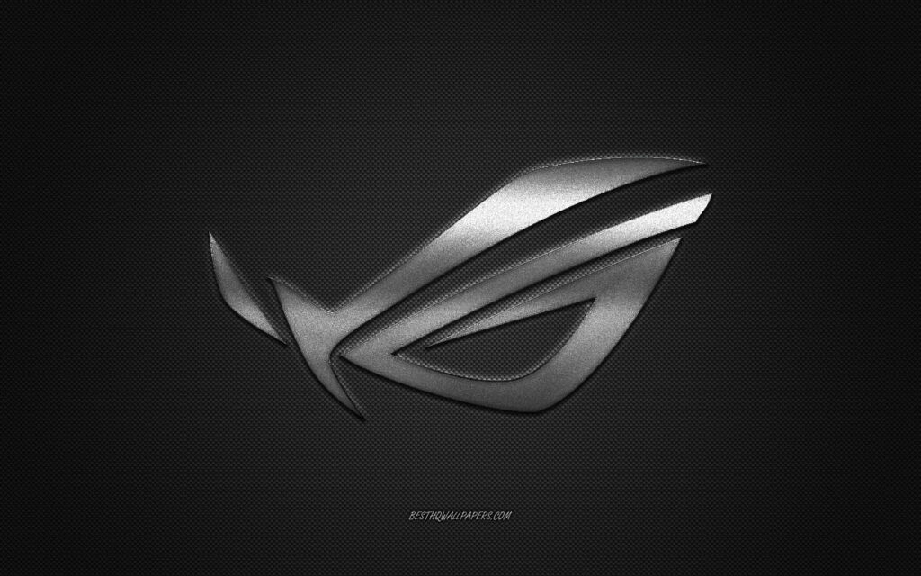 Metallic Brilliance: The Shining ROG Emblem in a Grayscale Carbon Fiber Canvas Wallpaper
