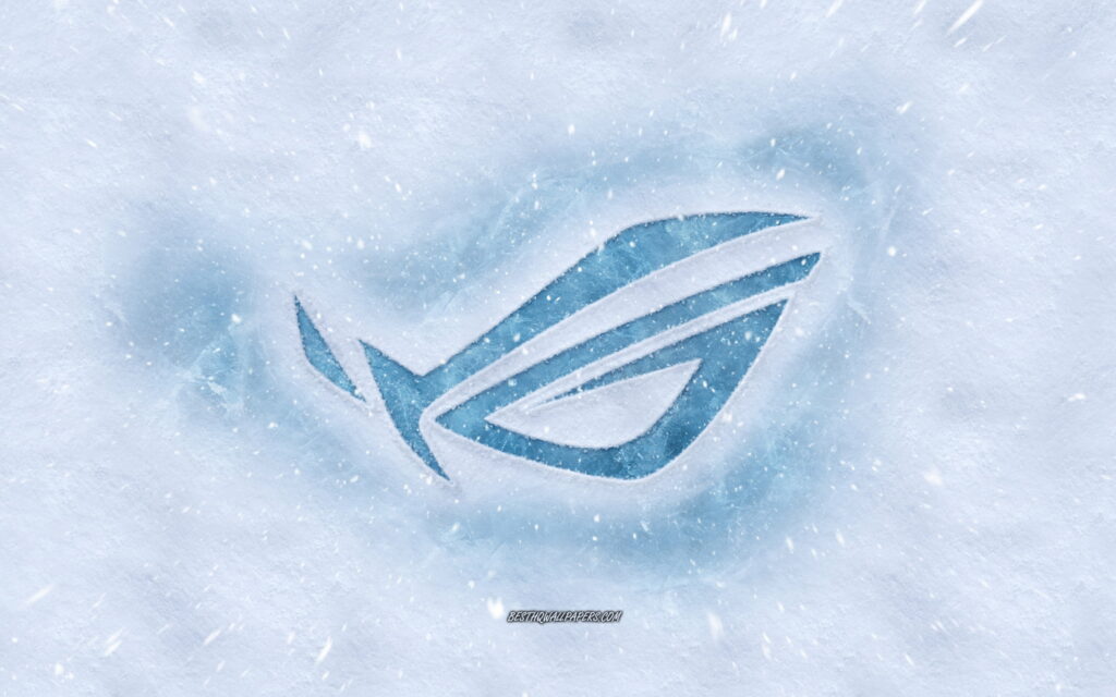 Frosty Gaming: ROG Logo Shines Against Winter Wonderland Backdrop Wallpaper