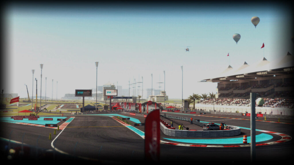 Grid Autosport race track scene with vibrant colors and festive atmosphere Wallpaper