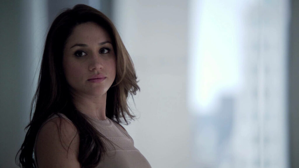 Rachel Elizabeth Zane in Meghan Markle Suits office scene thoughtful reflection wallpaper background