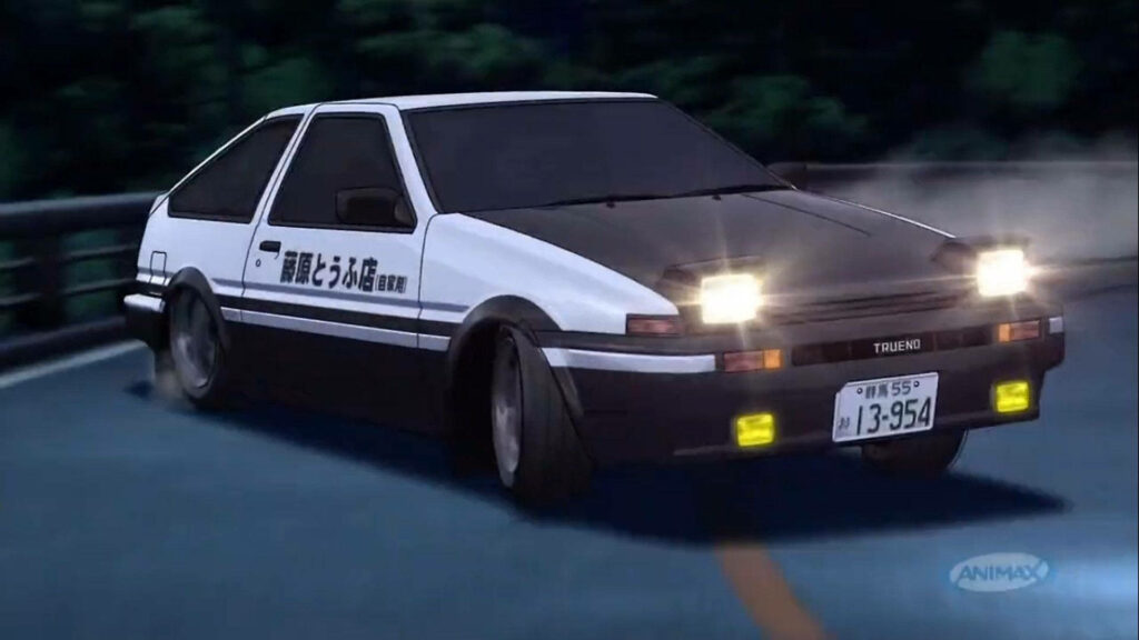 Nighttime Brilliance: The Iconic Trueno Panda Shines in Initial D Wallpaper