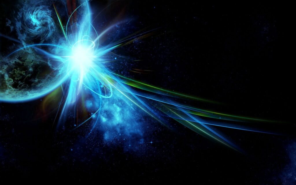 Radiant Celestial Wallpaper: Blue & Green Light Over Starry Background