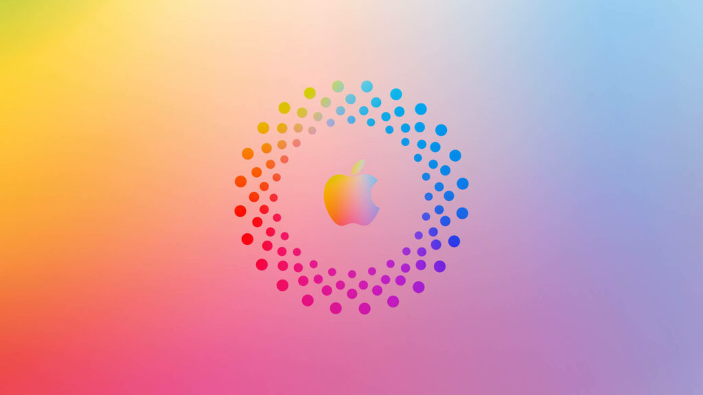 Vibrant Circles Surround the Striking Apple Logo in Beautiful Gradient Artwork Wallpaper