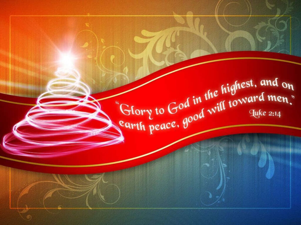 Radiant Christmas Wallpaper: Tree, Red Ribbon & Inspiring Verse
