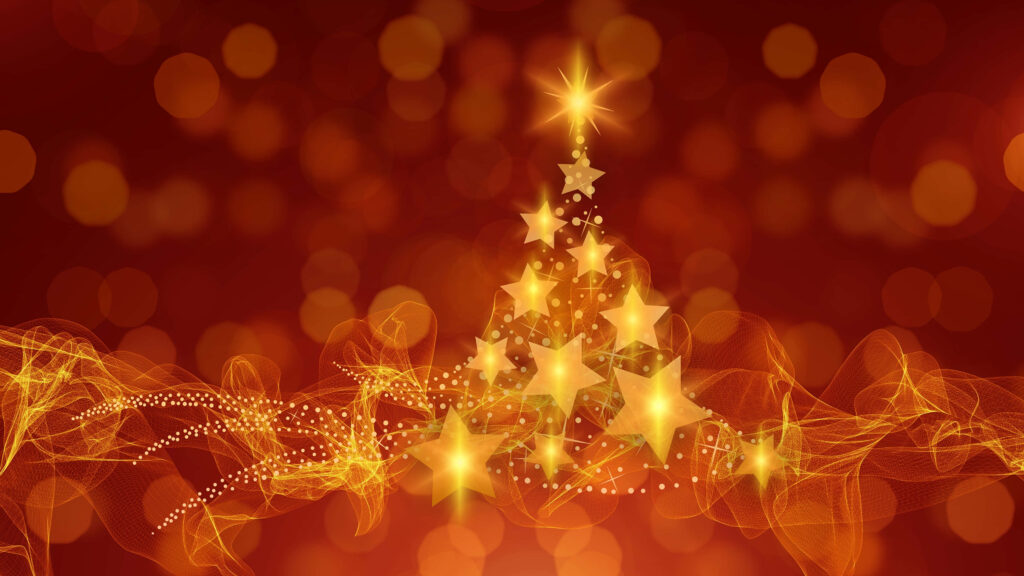 Golden Starry Christmas Tree Wallpaper - Warm Bokeh Background